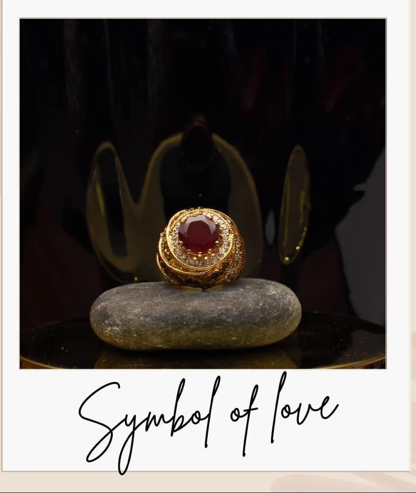 925 Silver Maroon Zircon Gold-Polish Dome Ring