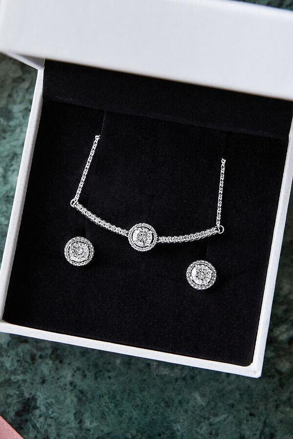 925 Silver Halo Zircon Pendant Set