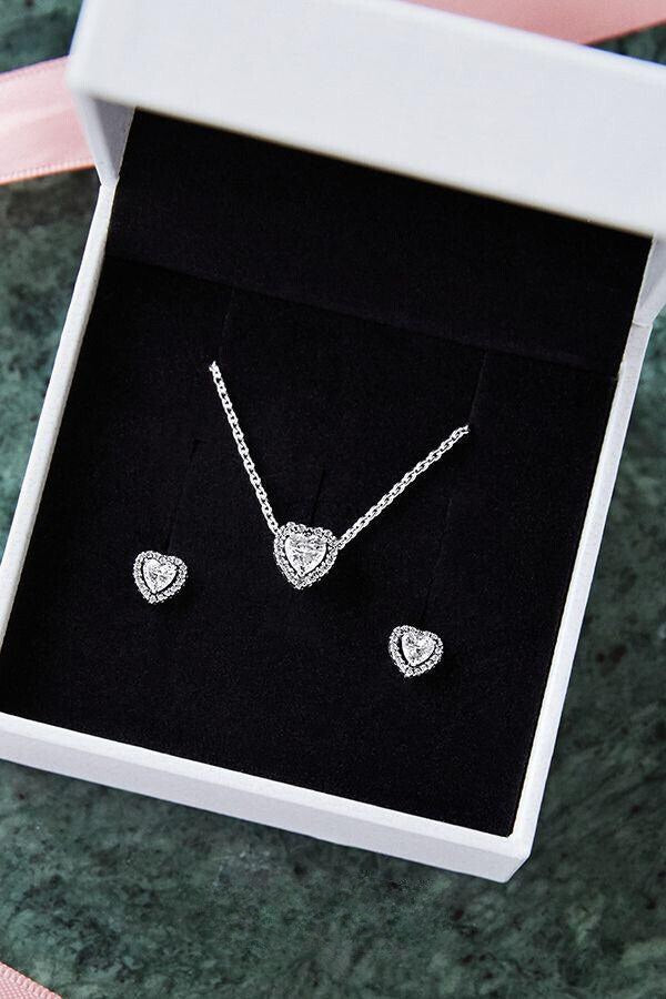 925 Silver Heart Zircon Pendant Set