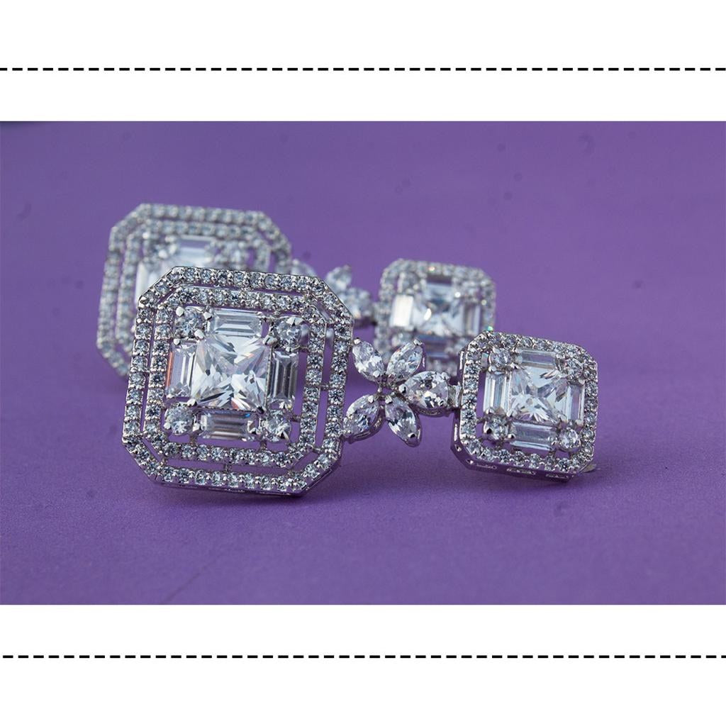925 Silver Square Zircon Drop Earrings