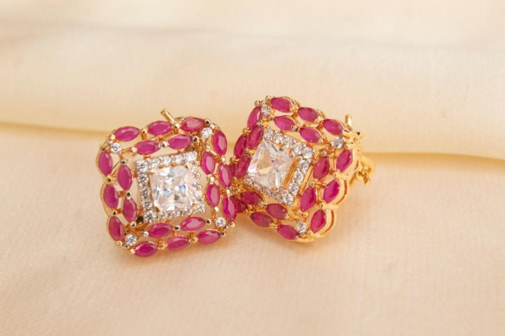 925 Silver Ruby Square Stud Earrings