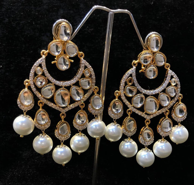 925 Silver Kundan Pearl Chand Bali Earrings