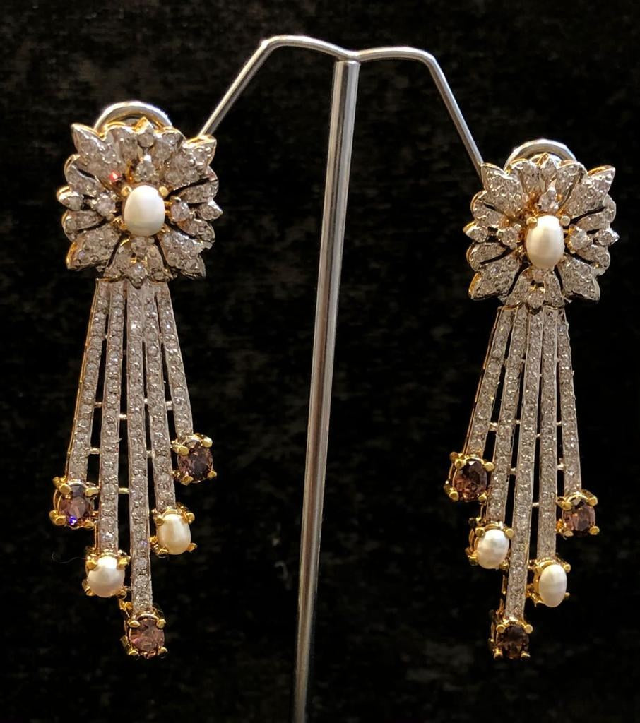 925 Silver Pearl Zircon Fringe Earrings