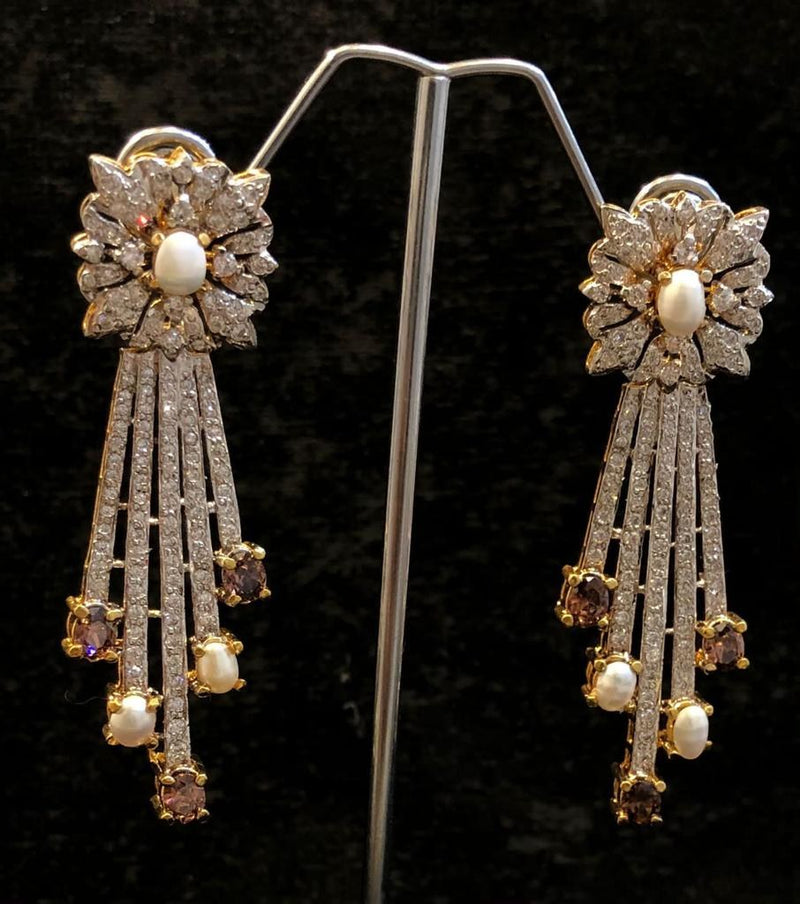 925 Silver Pearl Zircon Fringe Earrings