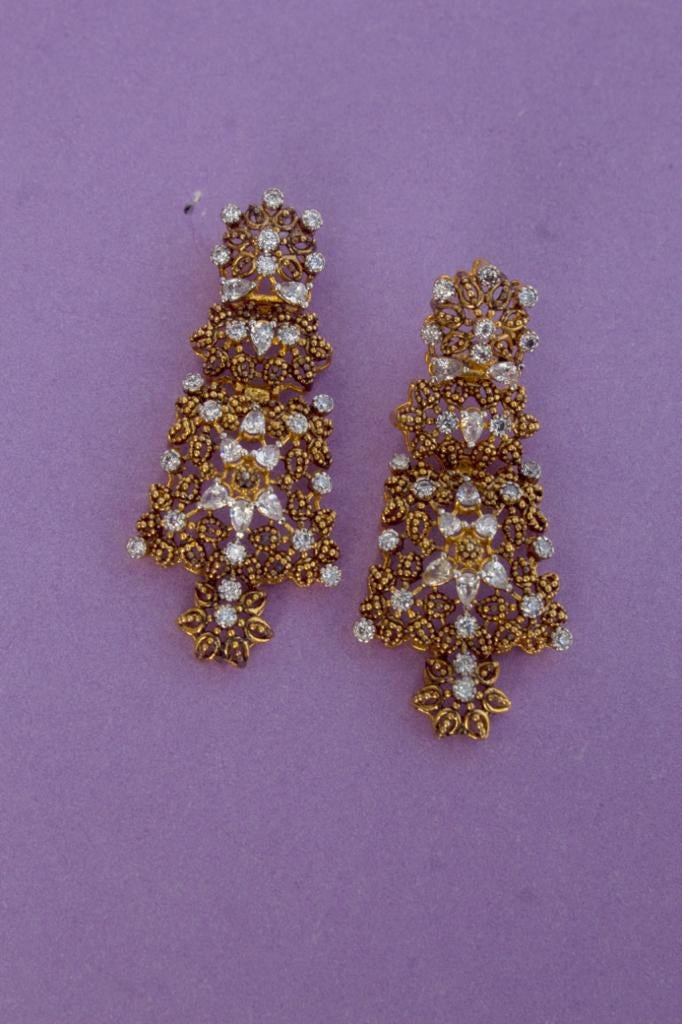 925 Silver Gold-Polish Zircon Cascade Earrings