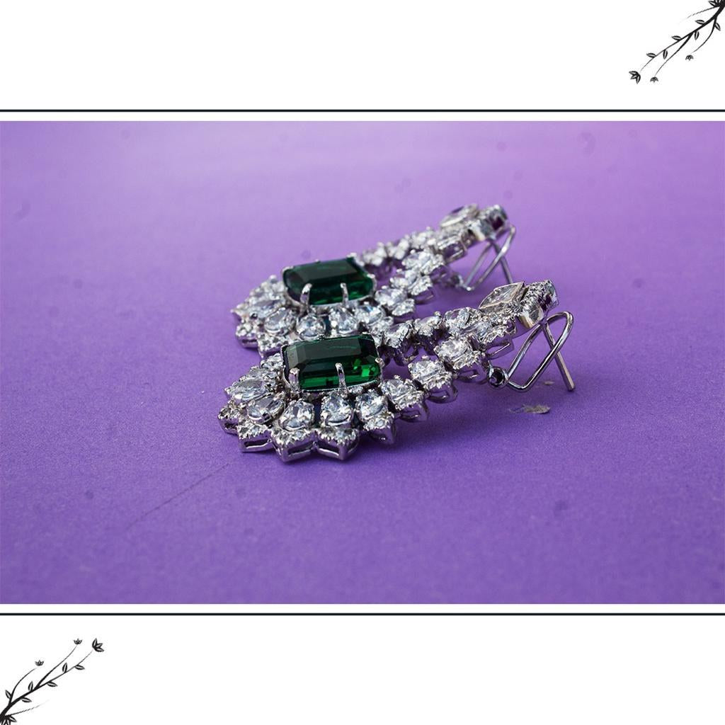 925 Silver Emerald Zircon Drop Earrings