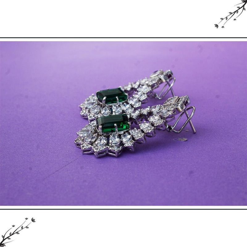 925 Silver Emerald Zircon Drop Earrings