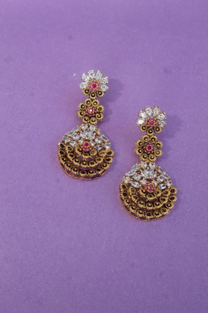 925 Silver Pink Zircon Drop Earrings