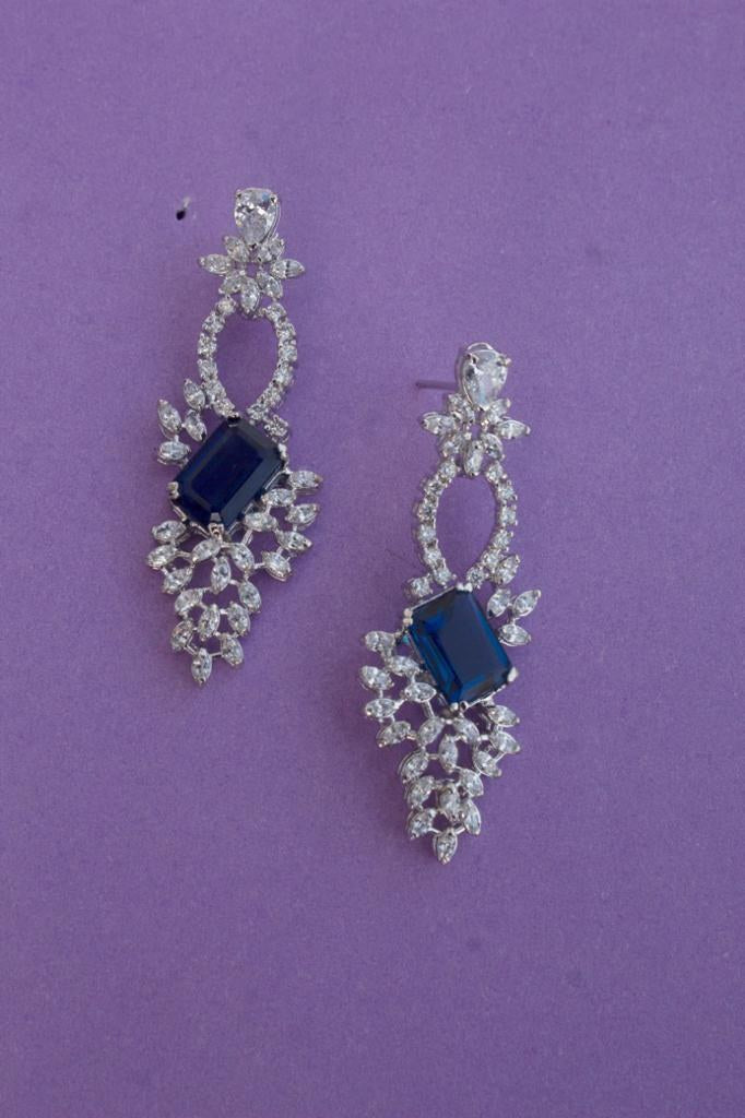 925 Silver Sapphire Blue Zircon Drop Earrings