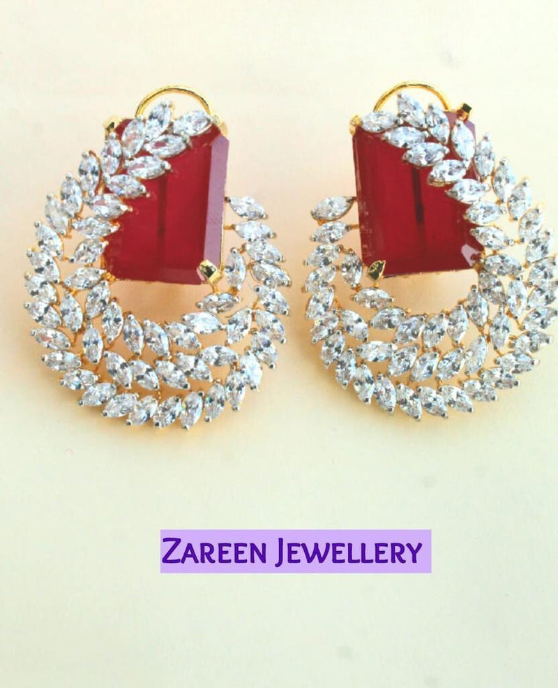925 Silver Ruby Zircon Crescent Statement Earrings