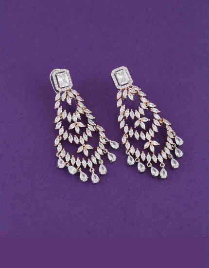 925 Silver Zircon Marquise Chandelier Earrings