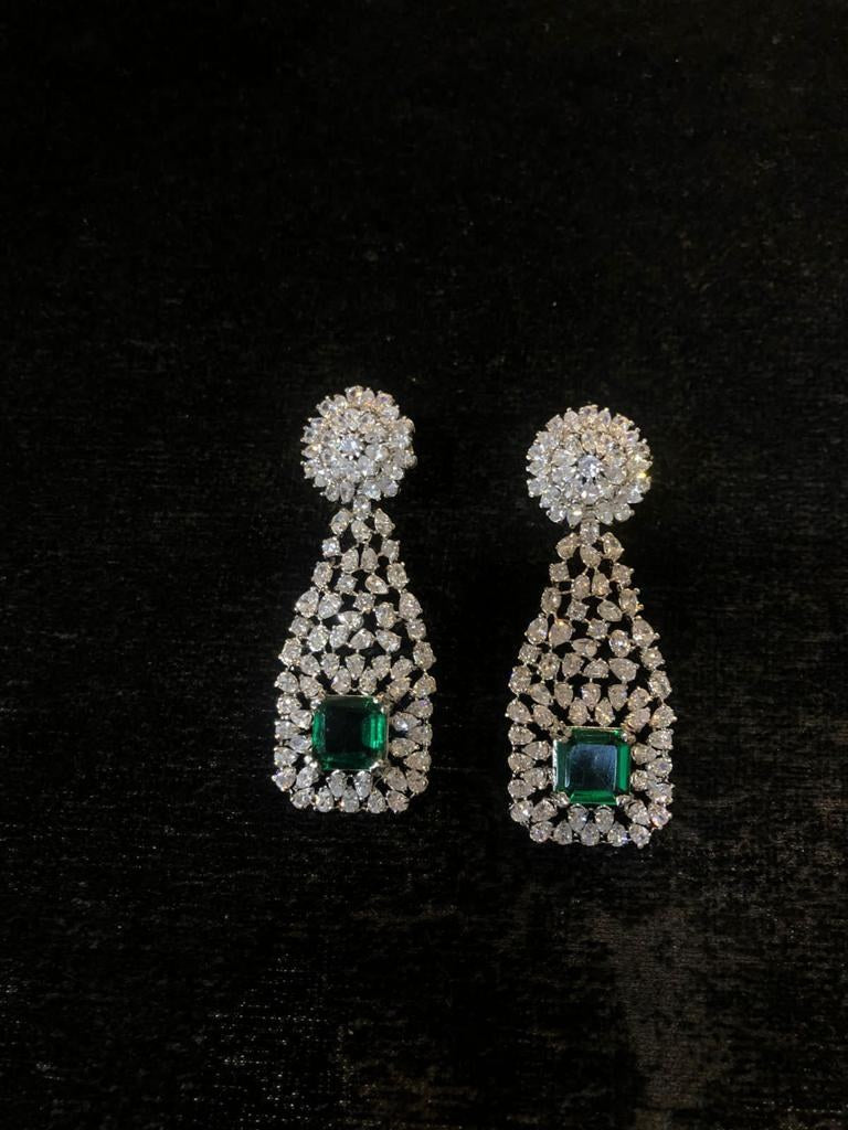 925 Silver Emerald Zircon Teardrop Earrings