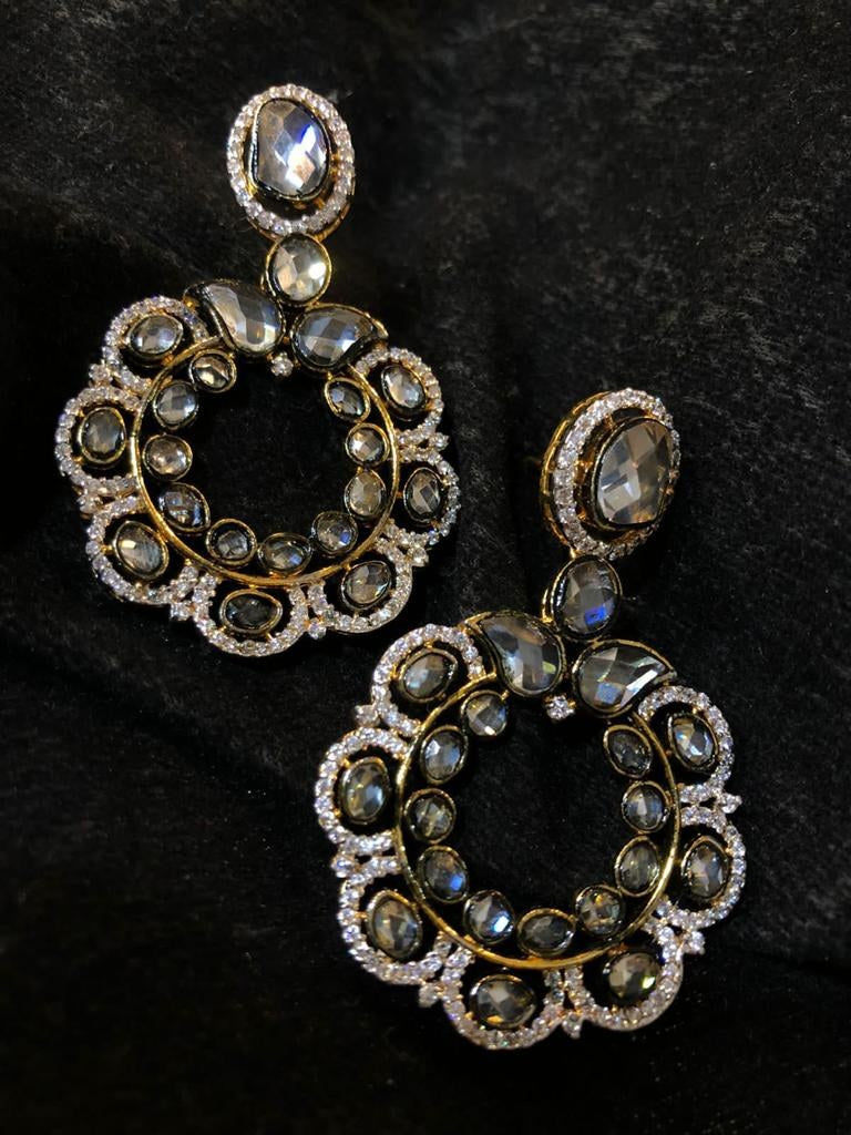 925 Silver Polki Zircon Circle Earrings