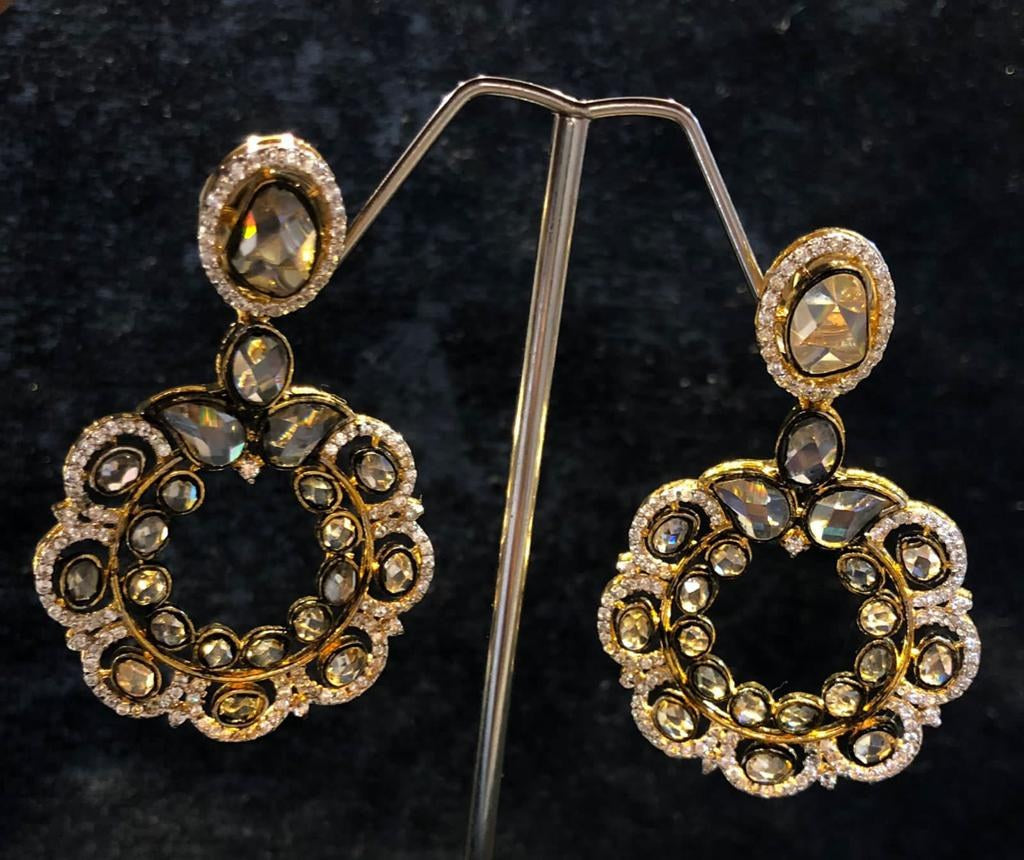 925 Silver Gold-Polish Polki Circle Earrings