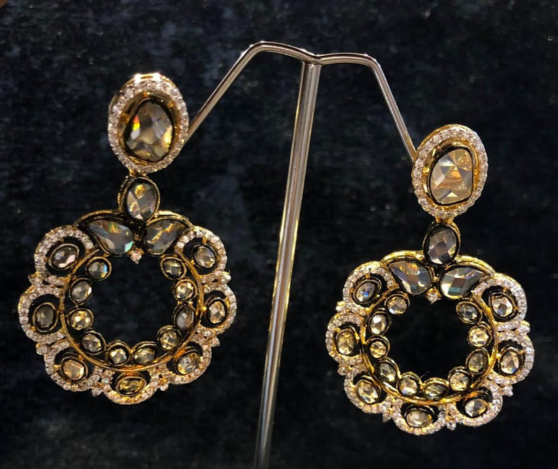 925 Silver Gold-Polish Polki Circle Earrings