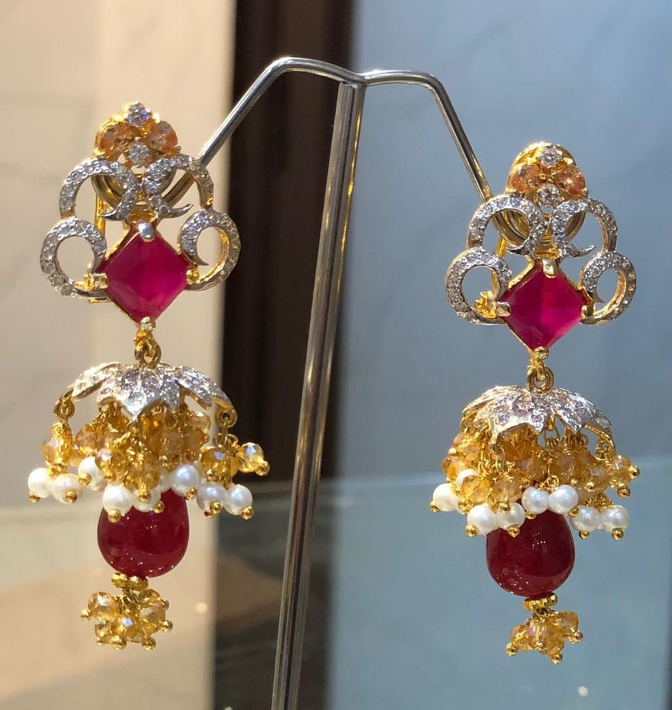925 Silver Ruby Pearl Jhumka Earrings