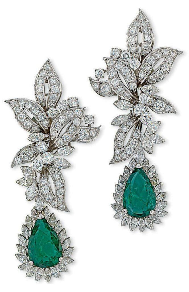 925 Silver Emerald Zircon Leaf Drop Earrings