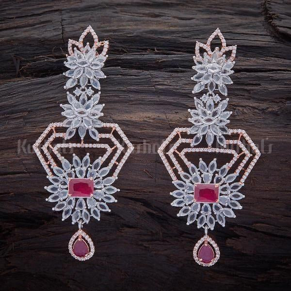 925 Silver Ruby Zircon Geometric Chandelier Earrings