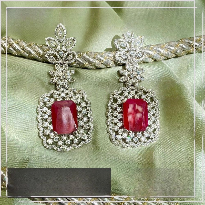 925 Silver Ruby Zircon Halo Drop Earrings