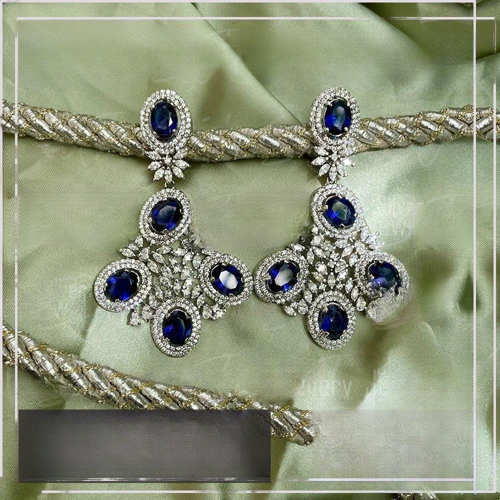 925 Silver Sapphire Zircon Cluster Drop Earrings