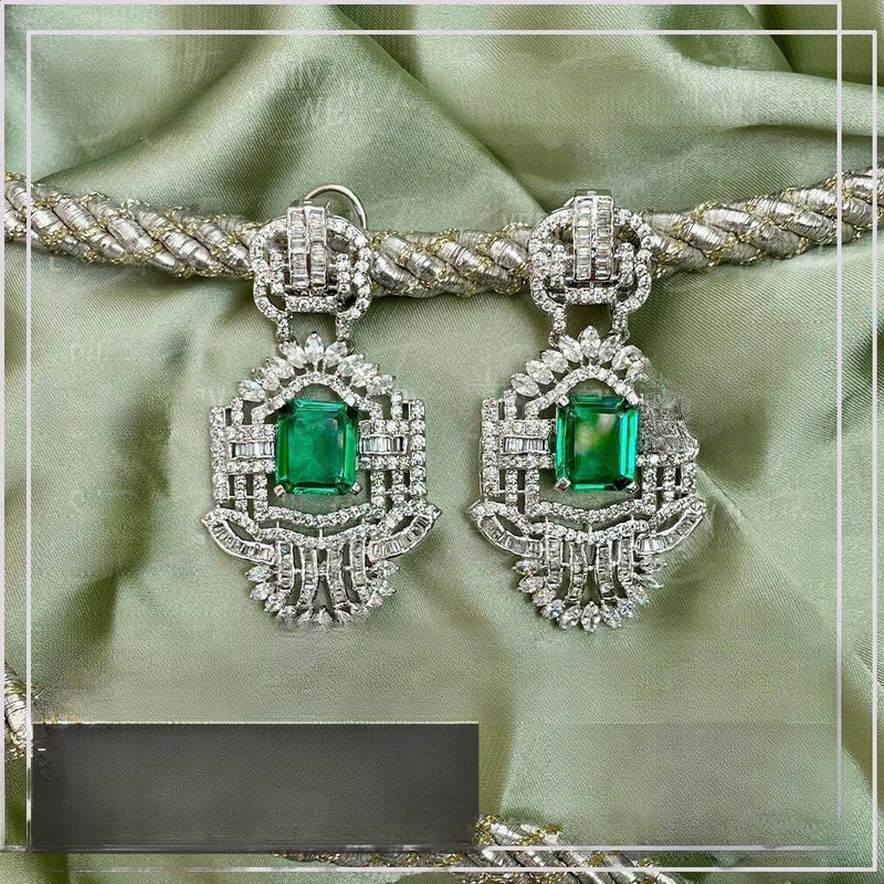 925 Silver Emerald Art Deco Drop Earrings