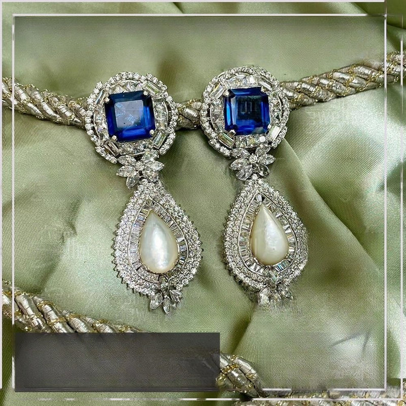 925 Silver Sapphire Pearl Teardrop Earrings