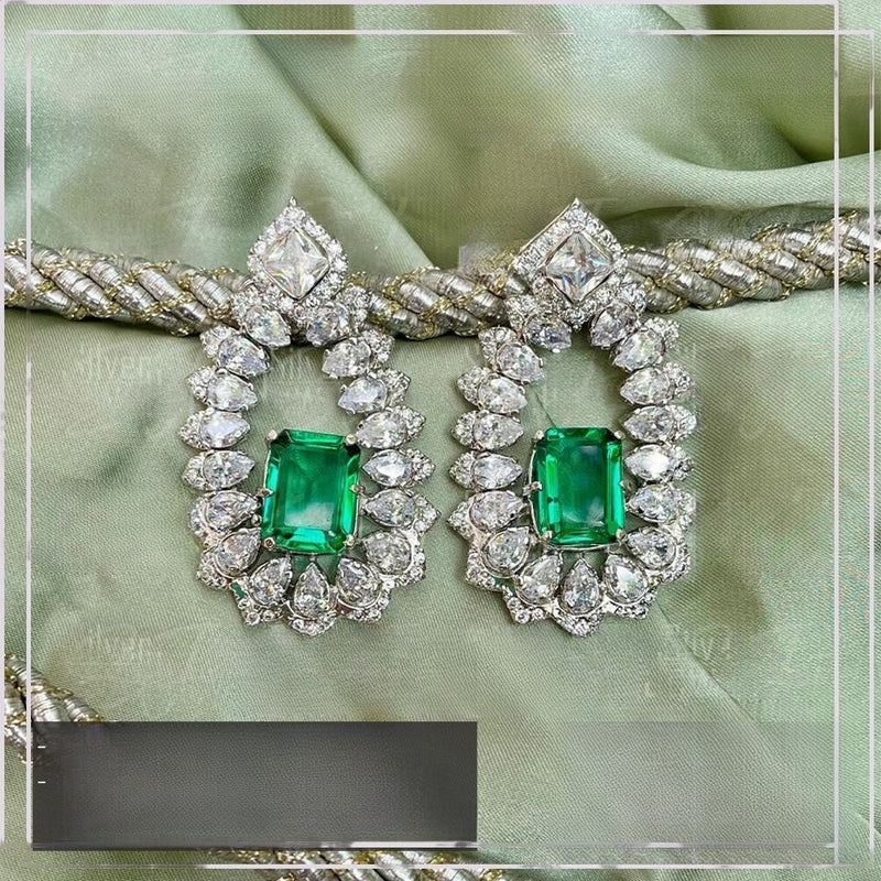 925 Silver Emerald Zircon Halo Drop Earrings