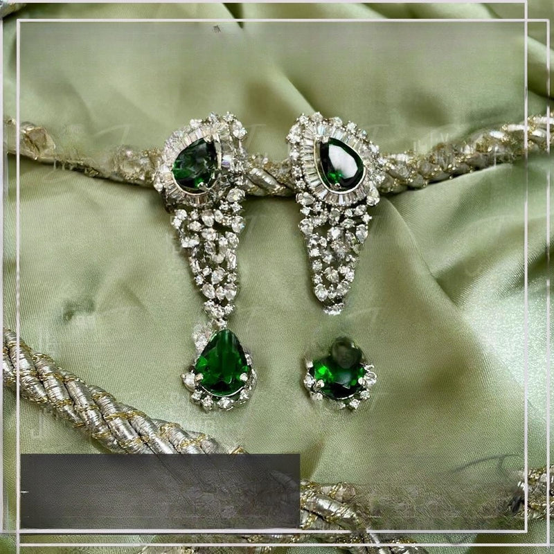 925 Silver Dark Green Zircon Drop Earrings