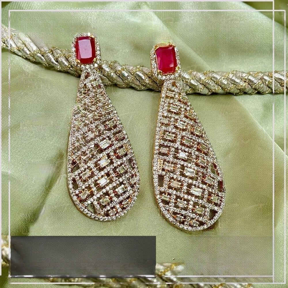 925 Silver Ruby Zircon Lattice Drop Earrings