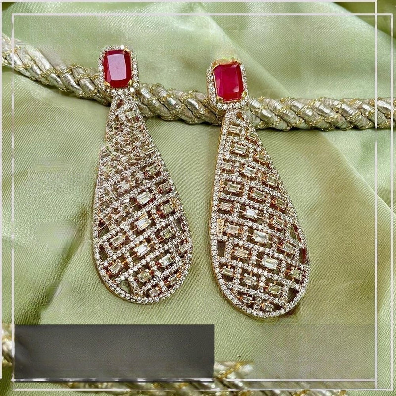 925 Silver Ruby Zircon Lattice Drop Earrings