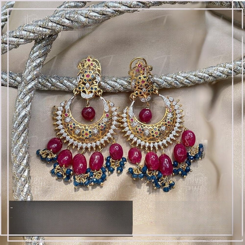 925 Silver Ruby Bead Chand Bali Earrings