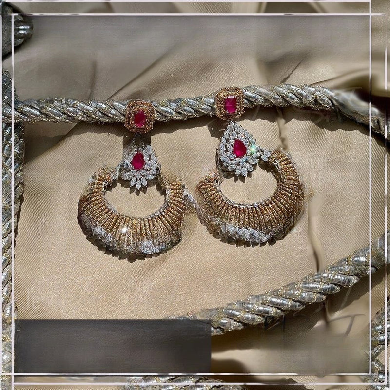 925 Silver Ruby Zircon Chand Bali Earrings