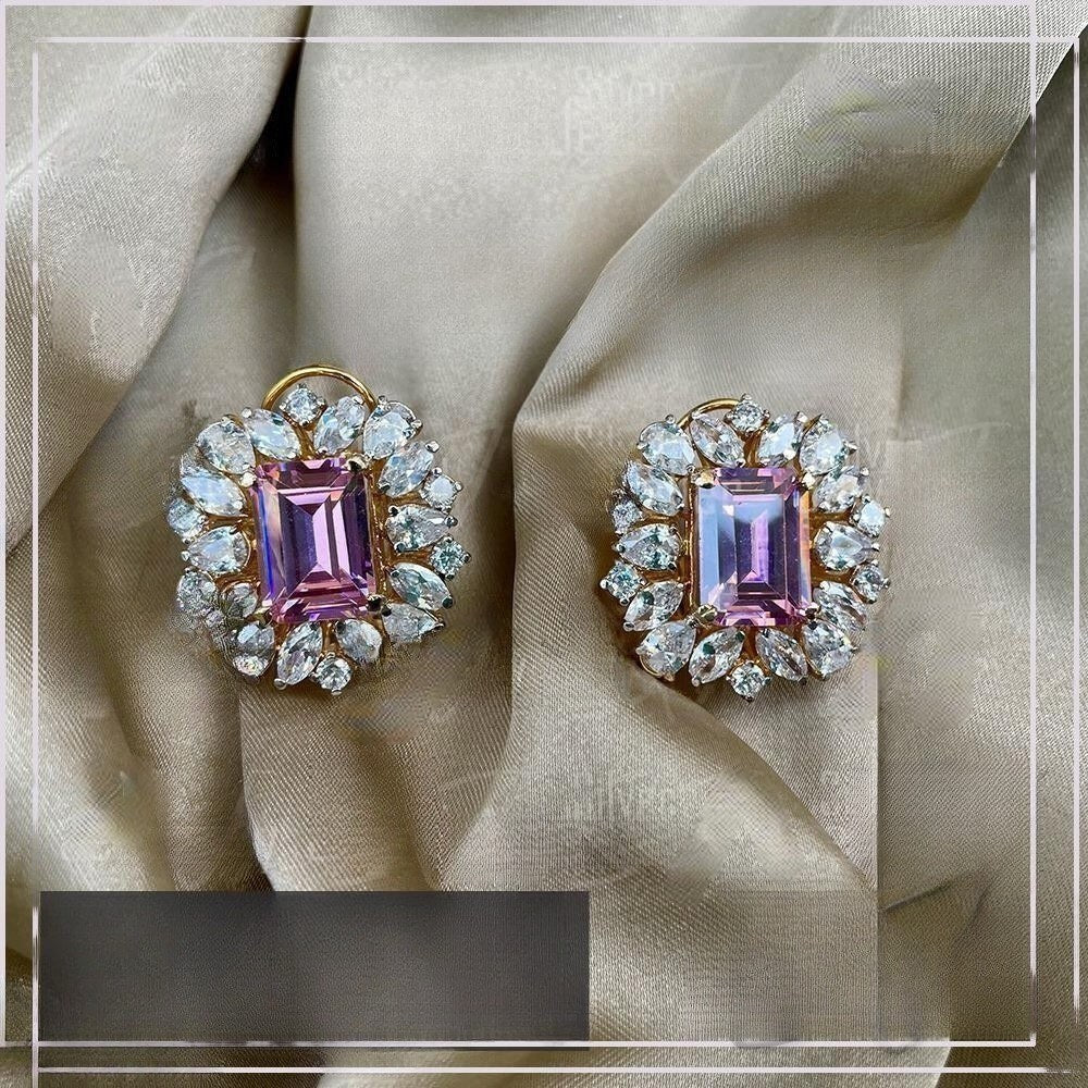 925 Silver Lilac Zircon Halo Stud Earrings