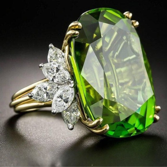 925 Silver Sea Green Zircon Statement Ring