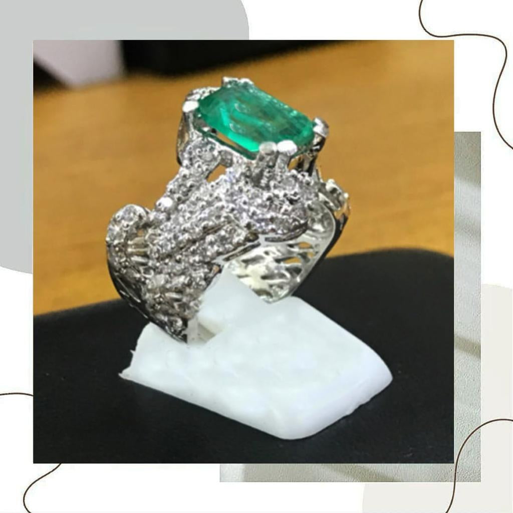 925 Silver Emerald Zircon Cocktail Ring