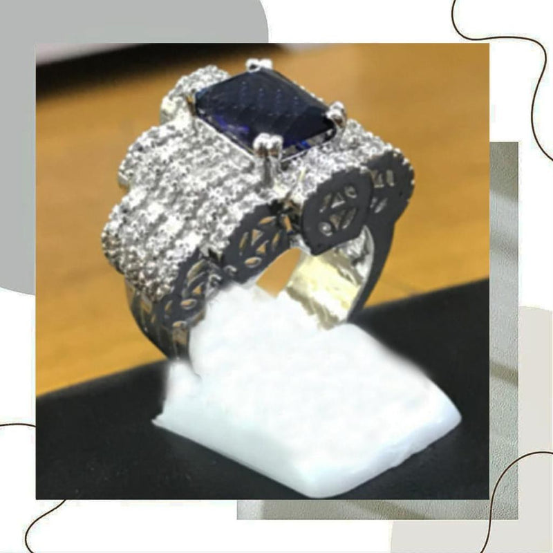 925 Silver Dark Blue Zircon Pave Cocktail Ring