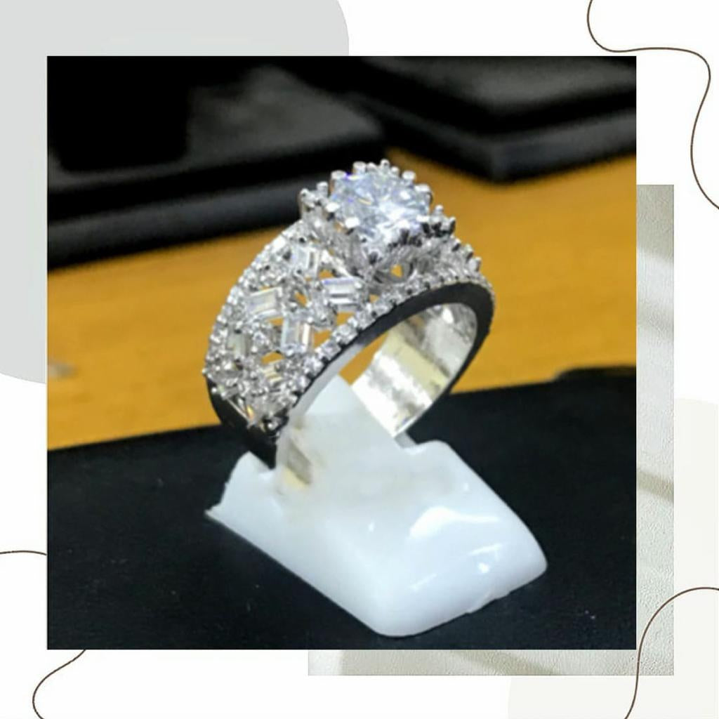 925 Silver Zircon Solitaire Lattice Ring