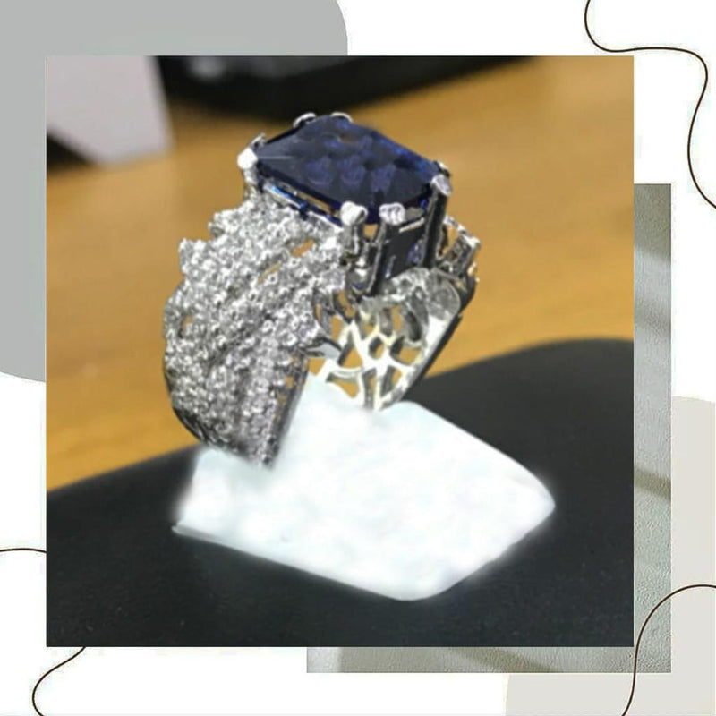 925 Silver Dark Blue Zircon Wide Pave Ring