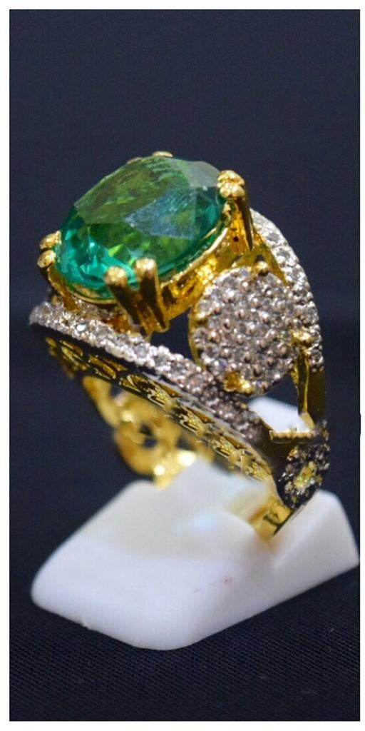 925 Silver Green Zircon Gold-Polish Cocktail Ring