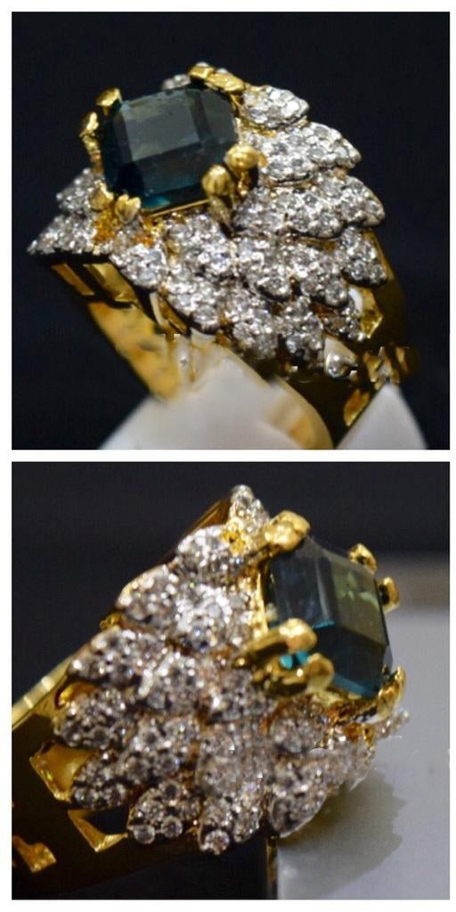 925 Silver Blue Zircon Gold And Silver Cluster Ring