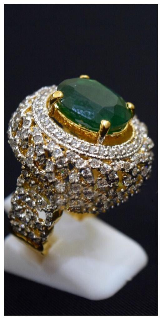 925 Silver Green Zircon Oval Pave Ring