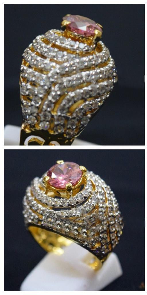 925 Silver Light Pink Zircon Dome Ring