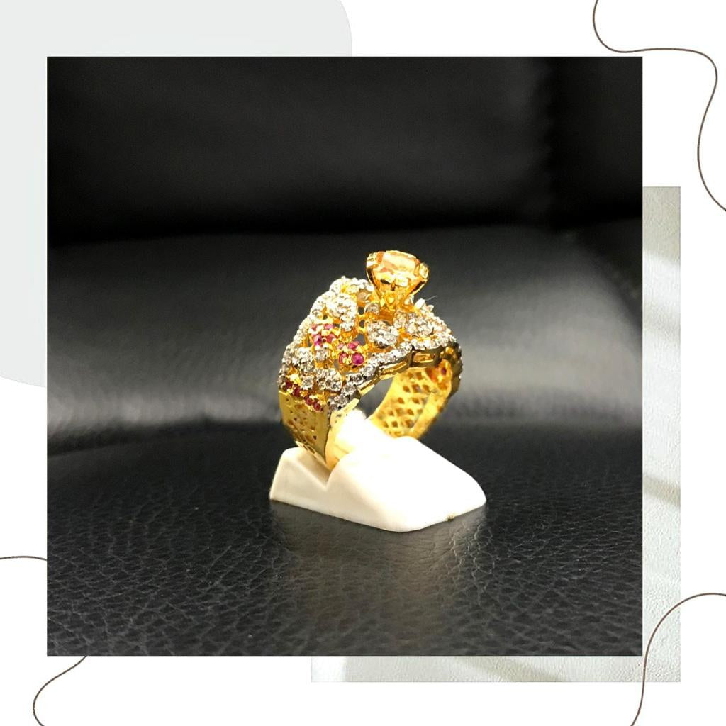 925 Silver Golden Zircon Gold-Polish Floral Ring