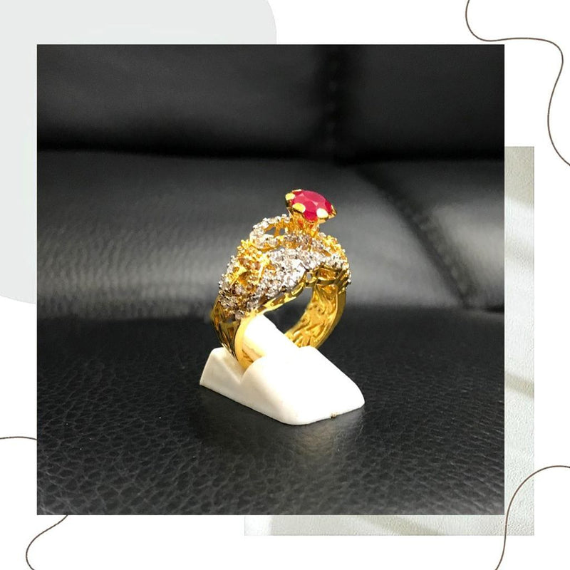 925 Silver Maroon Zircon Gold-Polish Floral Ring