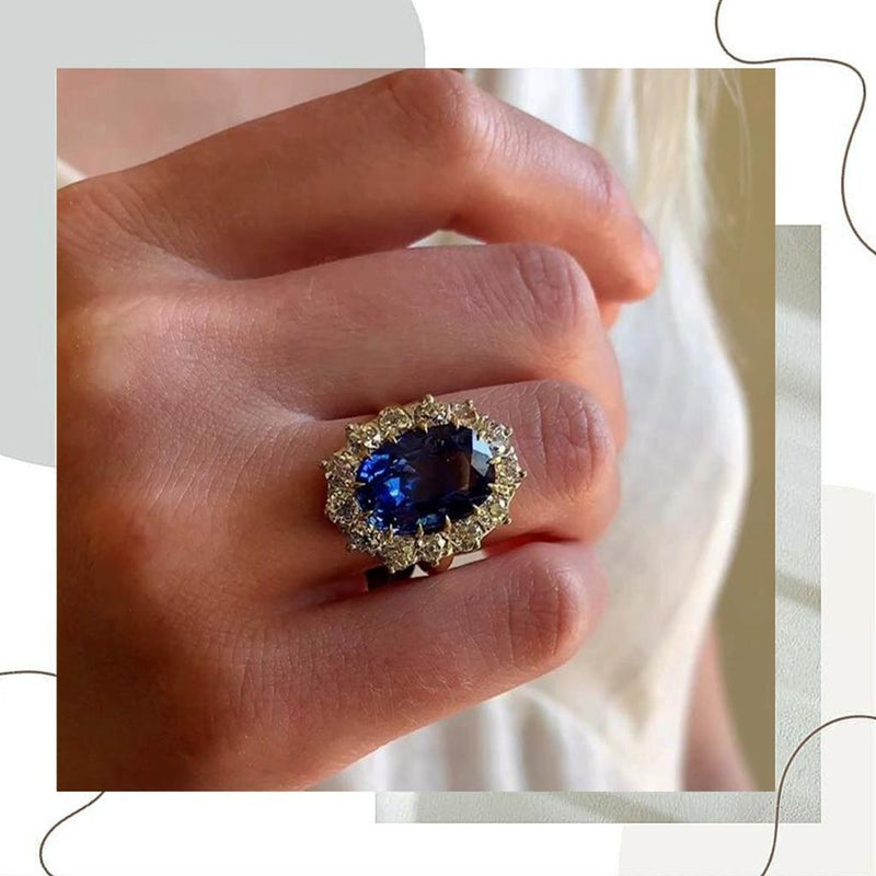 925 Silver Blue Zircon Oval Halo Ring
