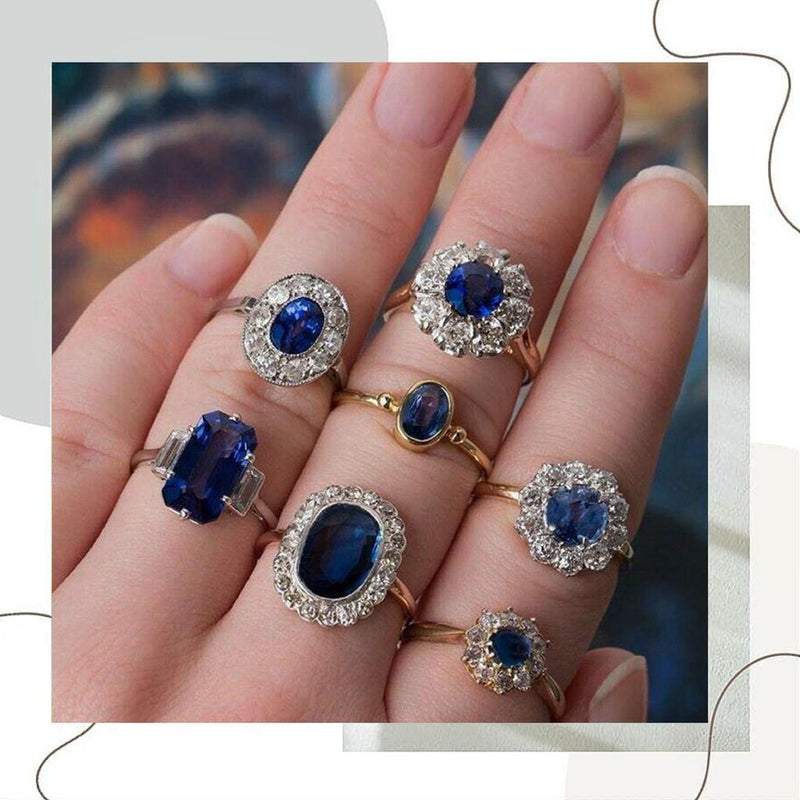 925 Silver Blue Zircon Vintage Halo Ring