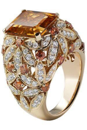 925 Silver Copper Zircon Leaf Cocktail Ring
