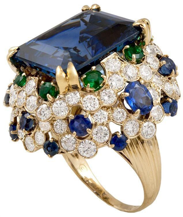 925 Silver Blue Green Zircon Statement Ring