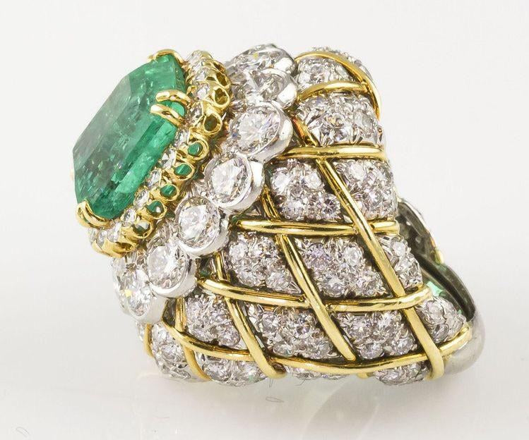925 Silver Green Zircon Gold-Polish Lattice Ring