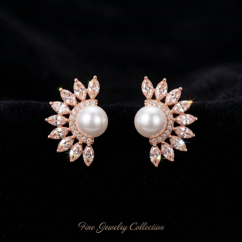 Rose Gold Pearl Petal Stud Earrings